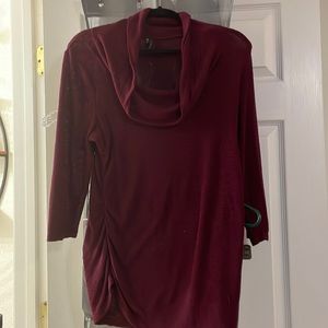 Burgundy and black striped long sleeve shirt with ruching on the side Size large